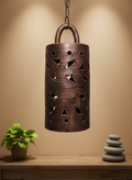 Handcrafted Terracotta Hanging Lantern – Star & Leaf Pattern