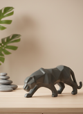 Origami-Inspired Geometric Panther Sculpture – Matte Charcoal