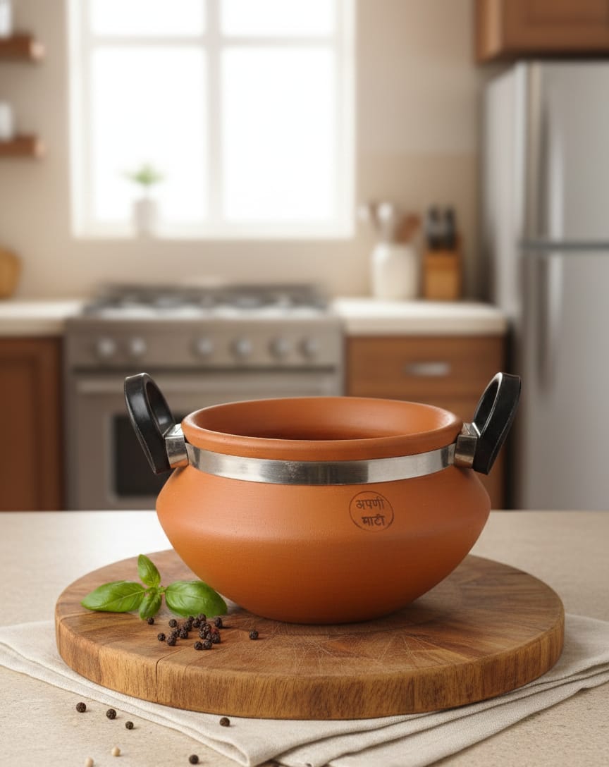 Apni Maati Traditional Clay Handi with Modern Handles